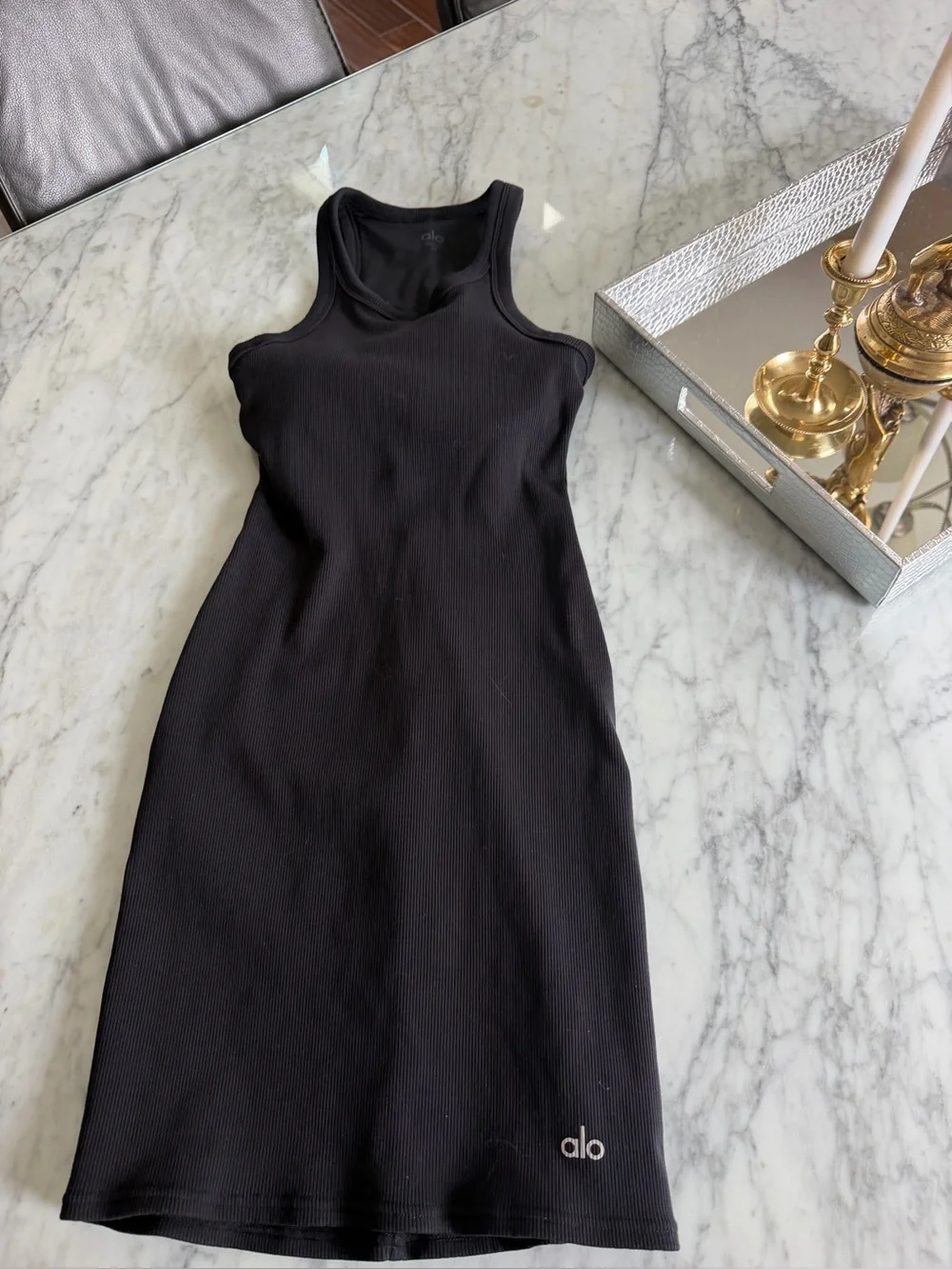 ALO Yoga Black Goddess Ribbed Tank Mini to go Dress XS